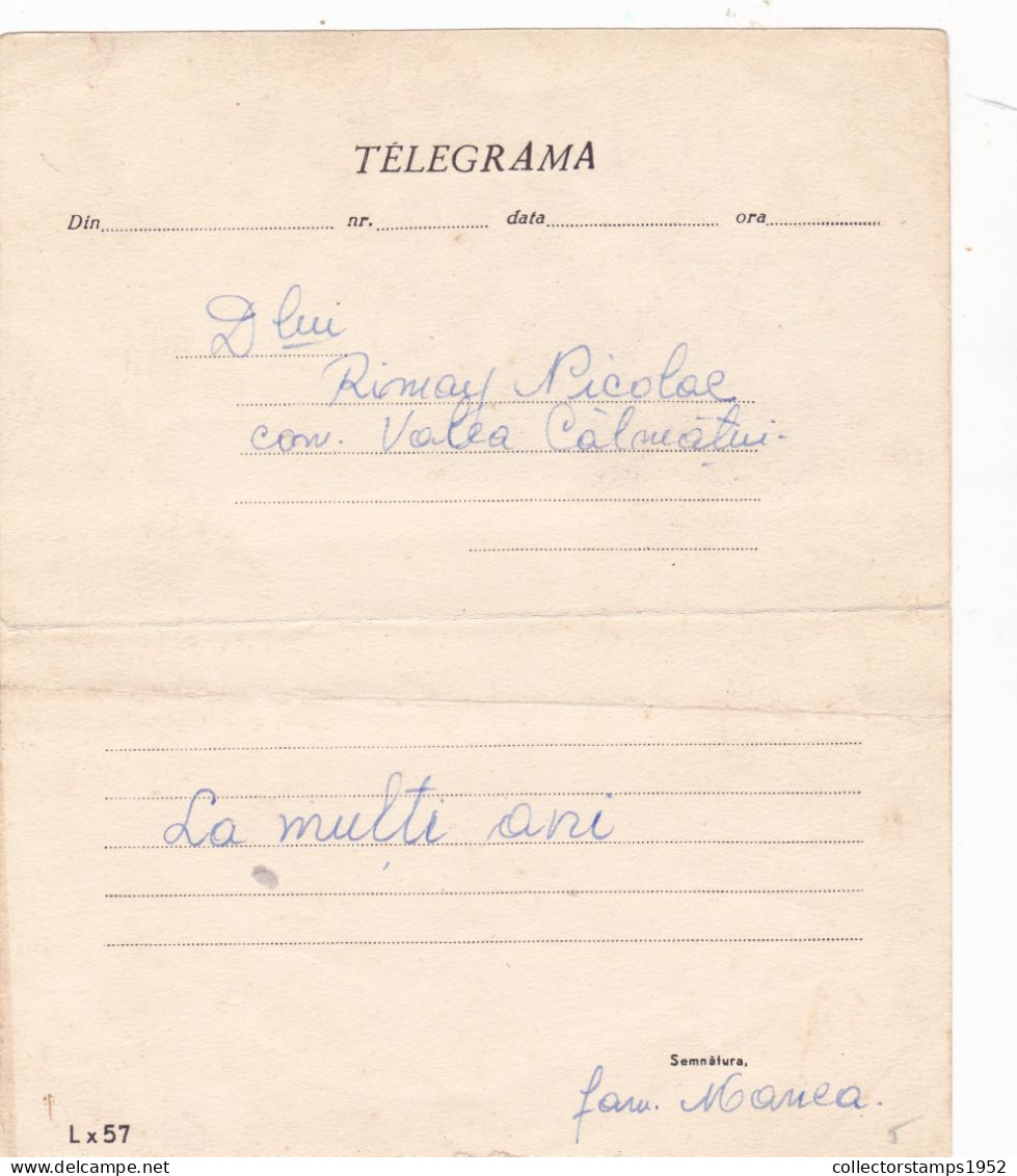 FLOWERS,TELEGRAM, TELEGRAPH, 1966-70, ROMANIA,cod.L X 57. - Telegraaf