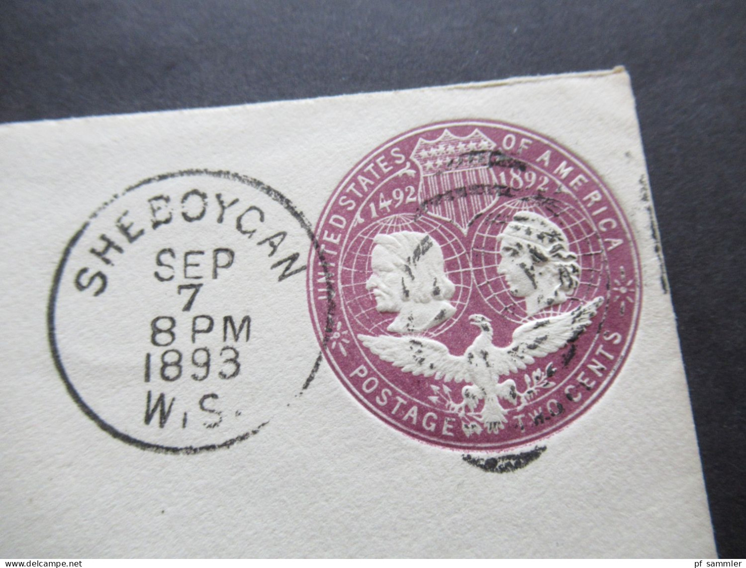 USA 2x Ganzsache / GA Umschlag Kolumbus 1893 Abs. First National Bank Grand Island Und Sheboygan - ...-1900