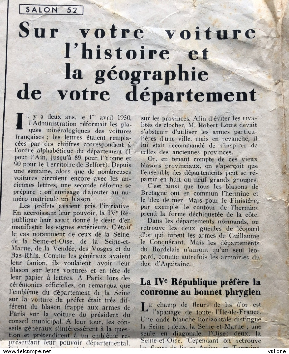 Double Page De Paris-Match Du Salon Automobile 1952. - Autosport - F1