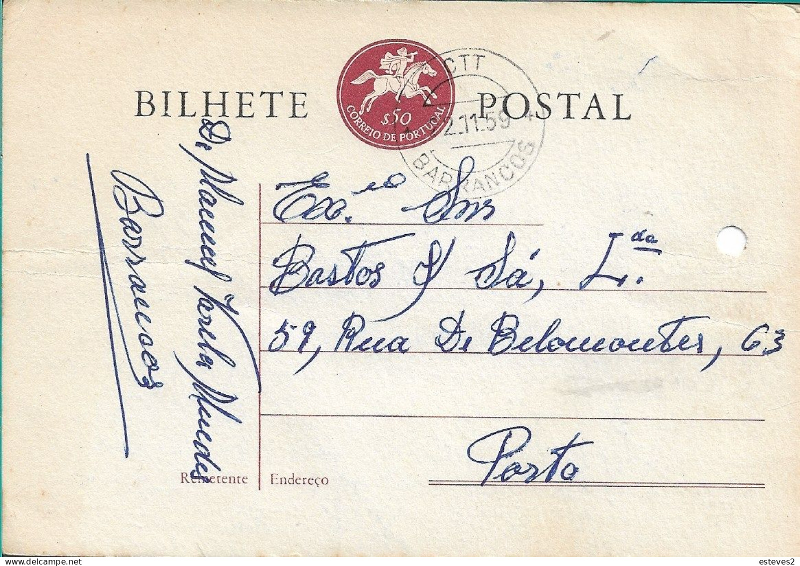 Portugal , 1959 , BARRANCOS  Postmark On Postal Stationery - Postmark Collection