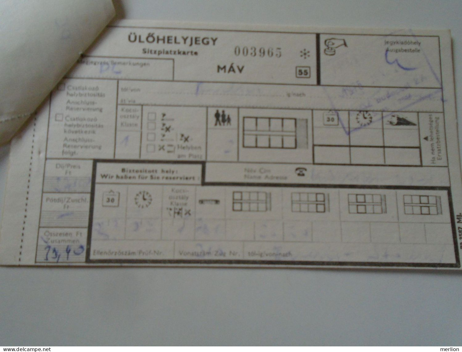 ZA462.3   Hungary Sitzplatzkarte - Berlin -  Stockholm  1976  (Trelleborg?)   Issued In Budapest - Europe