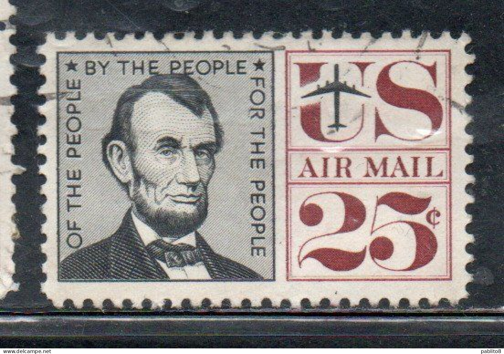 USA STATI UNITI 1959 1966 AIRMAIL AIR MAIL POSTA AEREA ABRAHAM LINCOLN CENT 25c USED USATO OBLITERE' - 2a. 1941-1960 Oblitérés