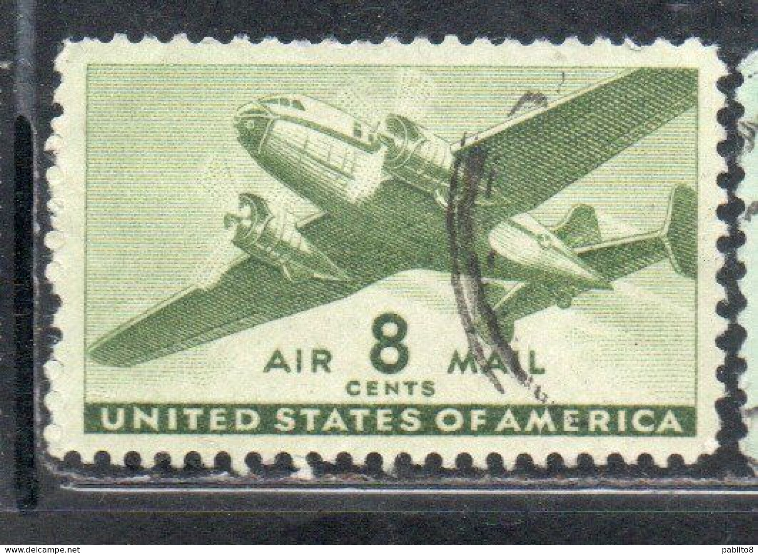 USA STATI UNITI 1941 1944 AIR MAIL AIRPLANE DOUGLAS DC-4 SKYMASTER PLANE AEROPLANO AEREO CENT 8c USED USATO OBLITERE' - 2a. 1941-1960 Usati