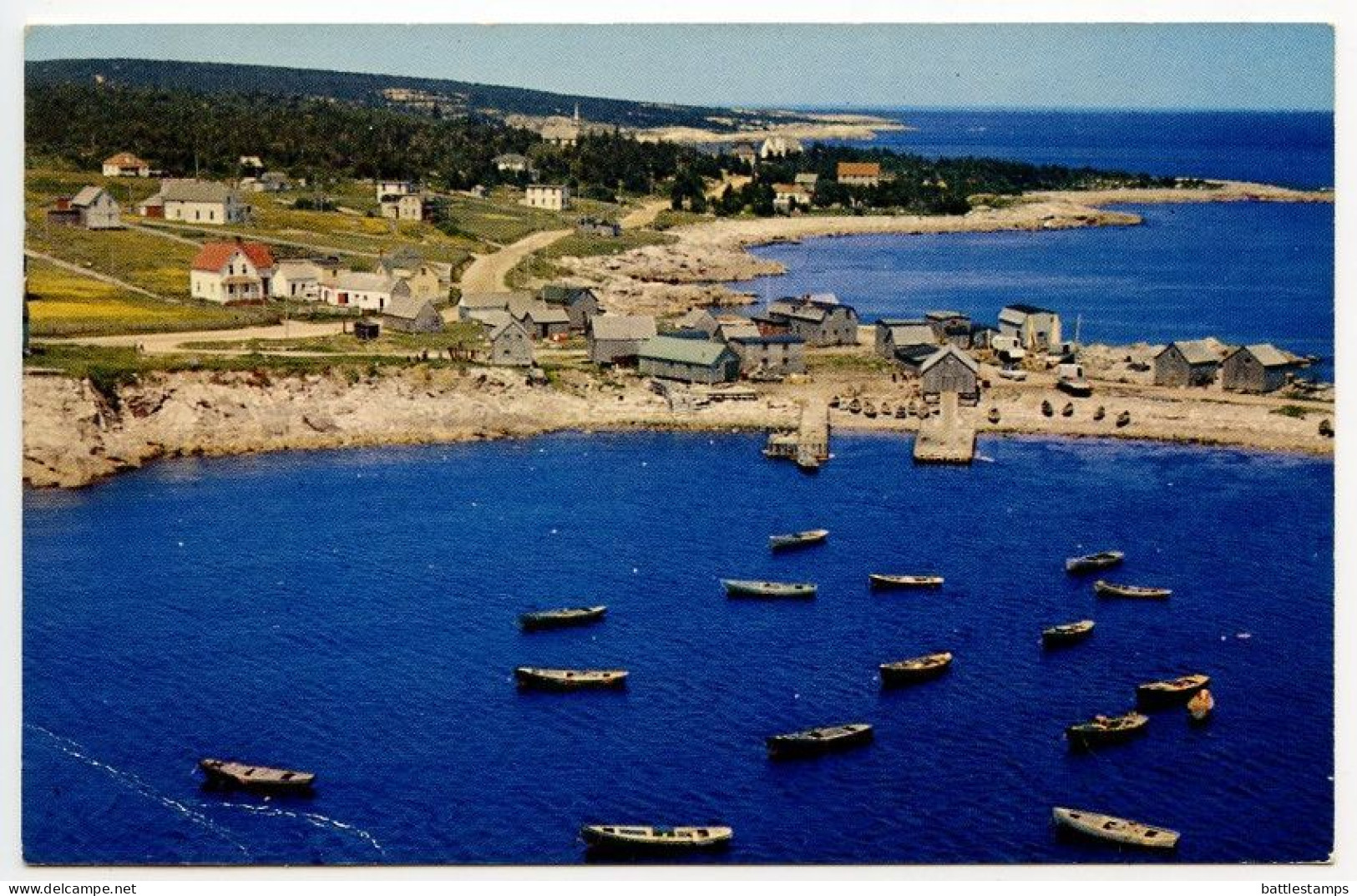 Canada 1958 Postcard Cape Breton, Nova Scotia - Neil's Harbour, Aerial View; Scott 340 - 4c. QEII - Cape Breton