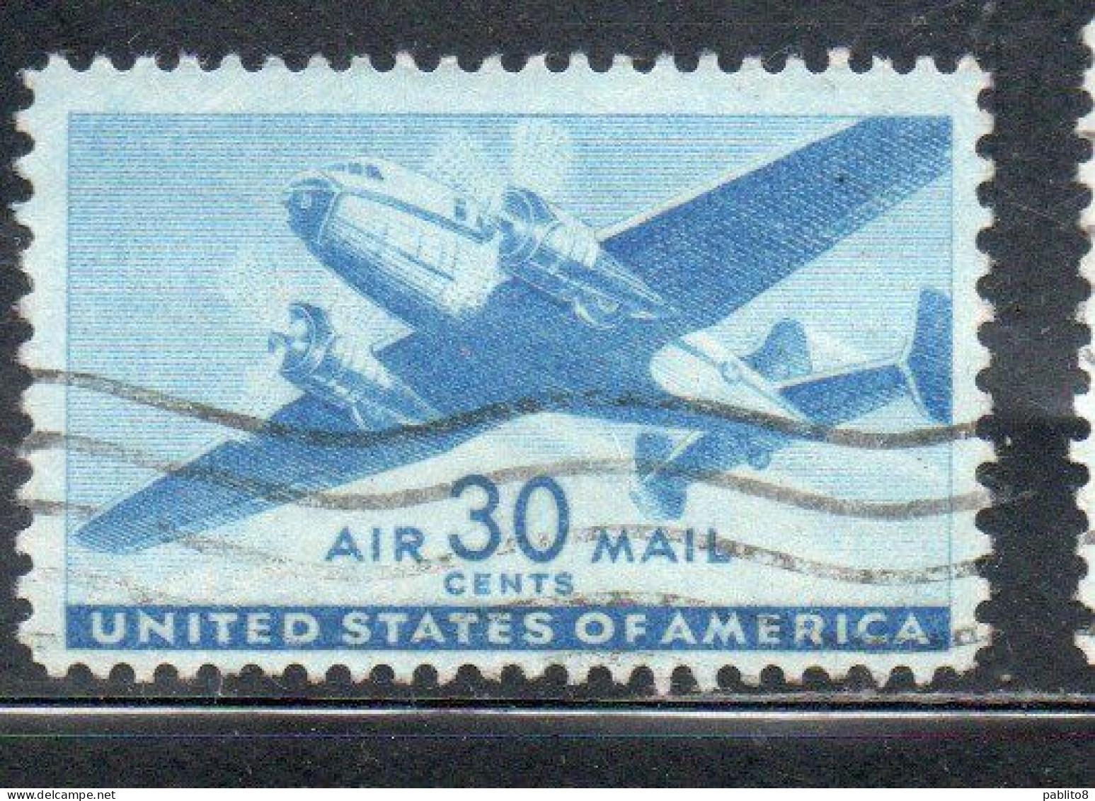 USA STATI UNITI 1941 1944 AIR MAIL AIRPLANE DOUGLAS DC-4 SKYMASTER PLANE AEROPLANO AEREO CENT 30c USED USATO OBLITERE' - 2a. 1941-1960 Oblitérés