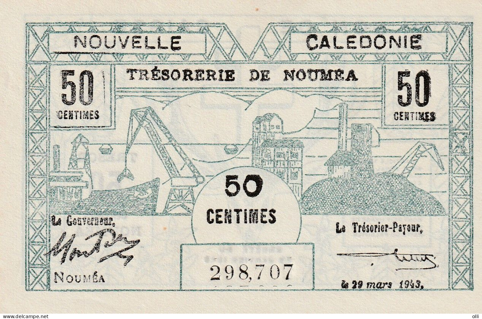 NEW CALEDONIA 50 CENTIMS 1943 AUNC - Nouméa (New Caledonia 1873-1985)
