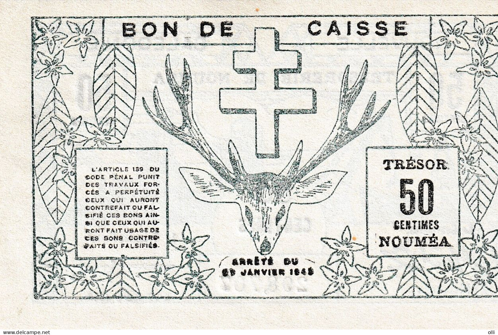 NEW CALEDONIA 50 CENTIMS 1943 AUNC - Nouvelle-Calédonie 1873-1985