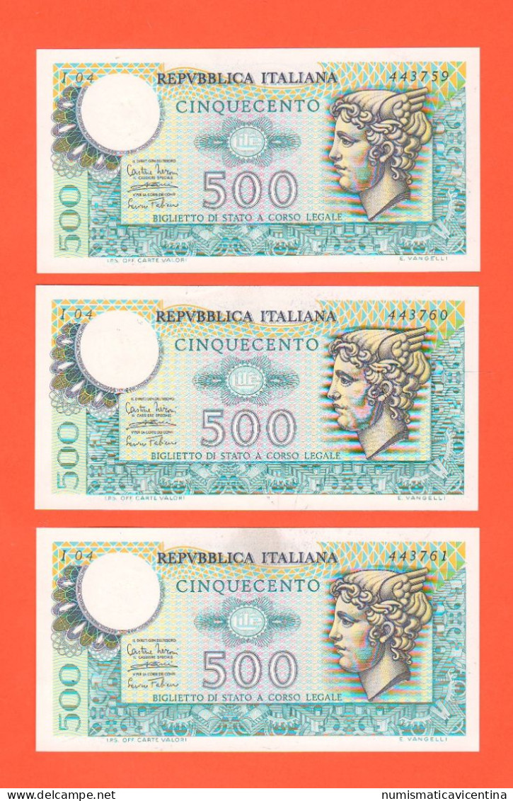 Italia 3 X 500 Lire 1974 MERCURIO Matricole Consecutive Repubblica Italiana Mercury - 500 Lire