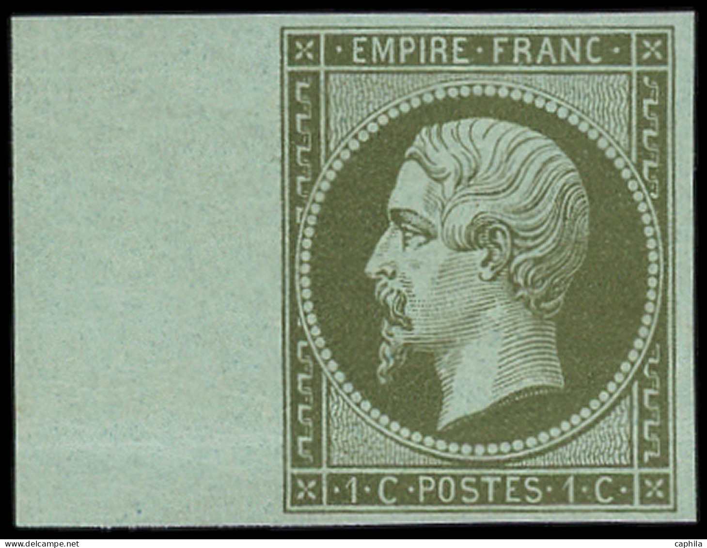 ** FRANCE - Poste - 11, Signé Scheller, Grand Bord De Feuille: 1c. Olive - 1853-1860 Napoléon III