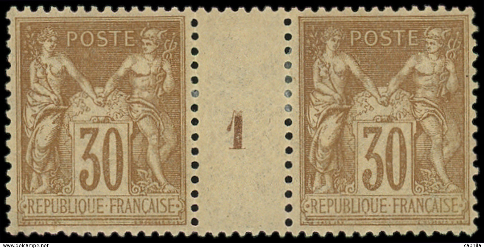 * FRANCE - Poste - 80, Paire Millésime "1": 30c. Brun-jaune - 1876-1898 Sage (Tipo II)