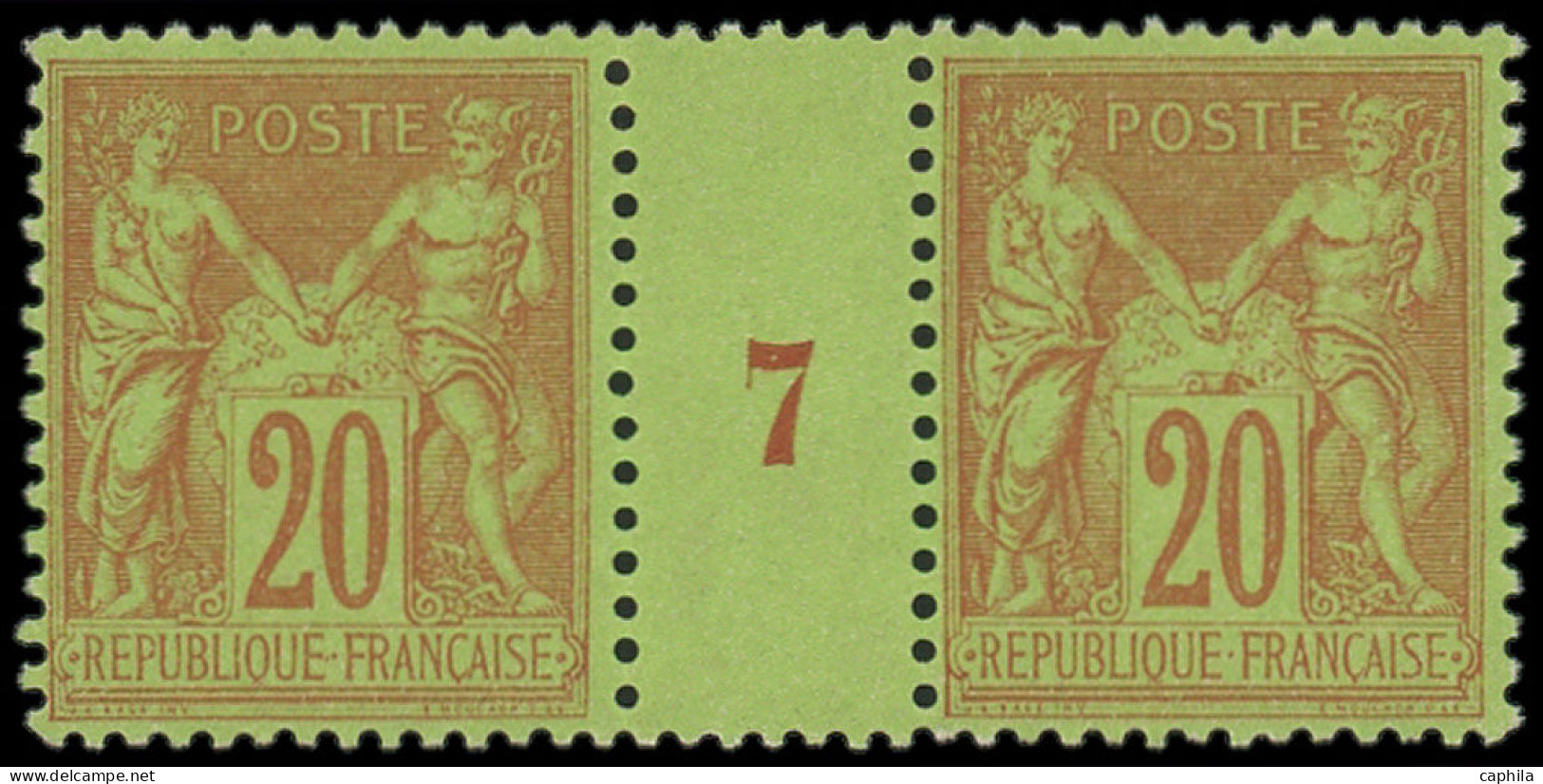 ** FRANCE - Poste - 96, Paire Millésime "7": 20c. Brique Sur Vert - 1876-1898 Sage (Tipo II)