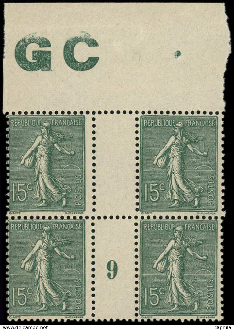 ** FRANCE - Poste - 130j, Bloc De 4, Millésime"9" Avec Manchette GC: 15c. Semeuse Lignée Vert - Unused Stamps