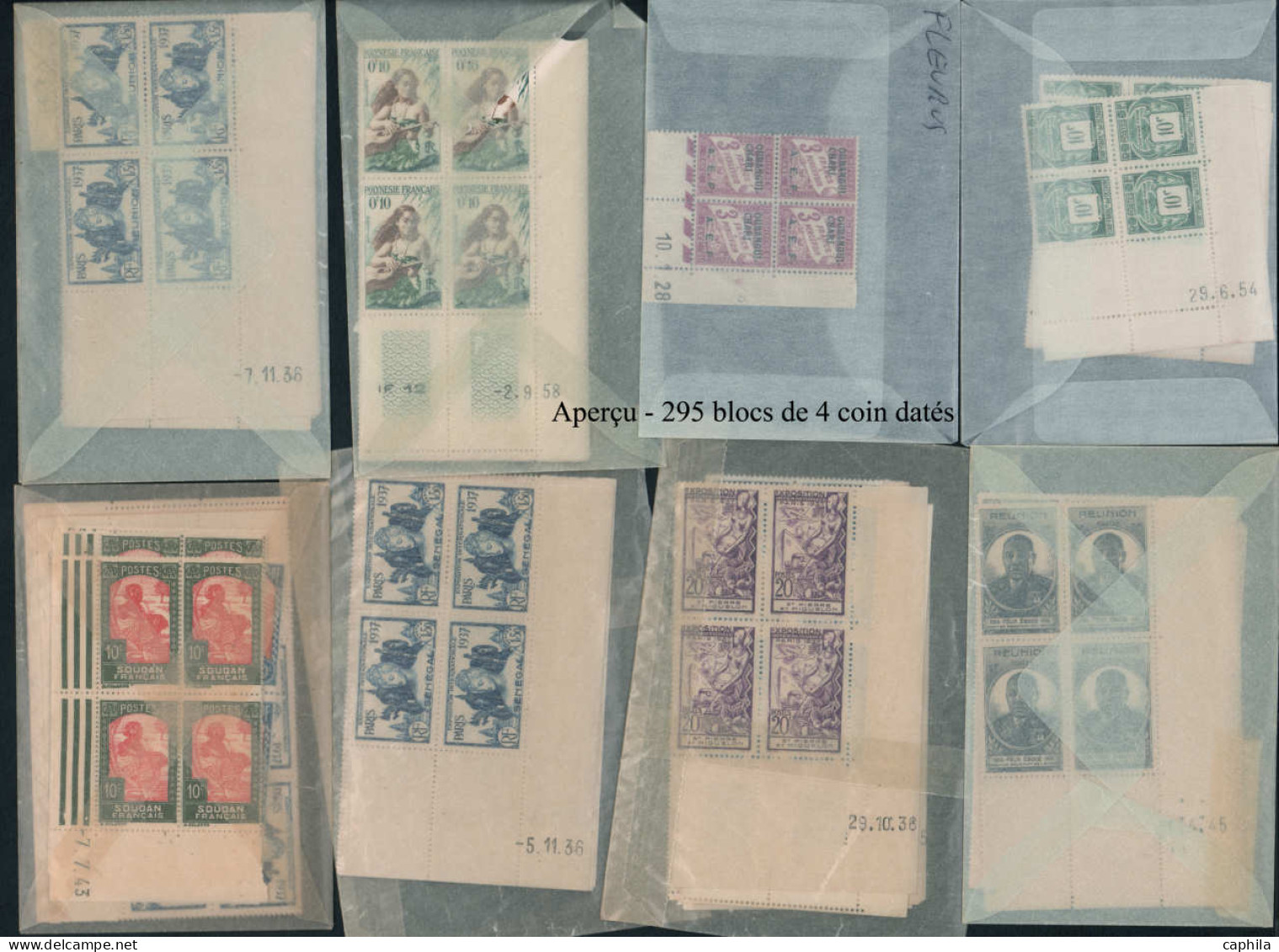 LOT COLONIES FRANCAISES - Poste - Stock De Coin Datés Majorité En Bloc De 4 Et Neufs **, Période 1930/1960 - Other & Unclassified