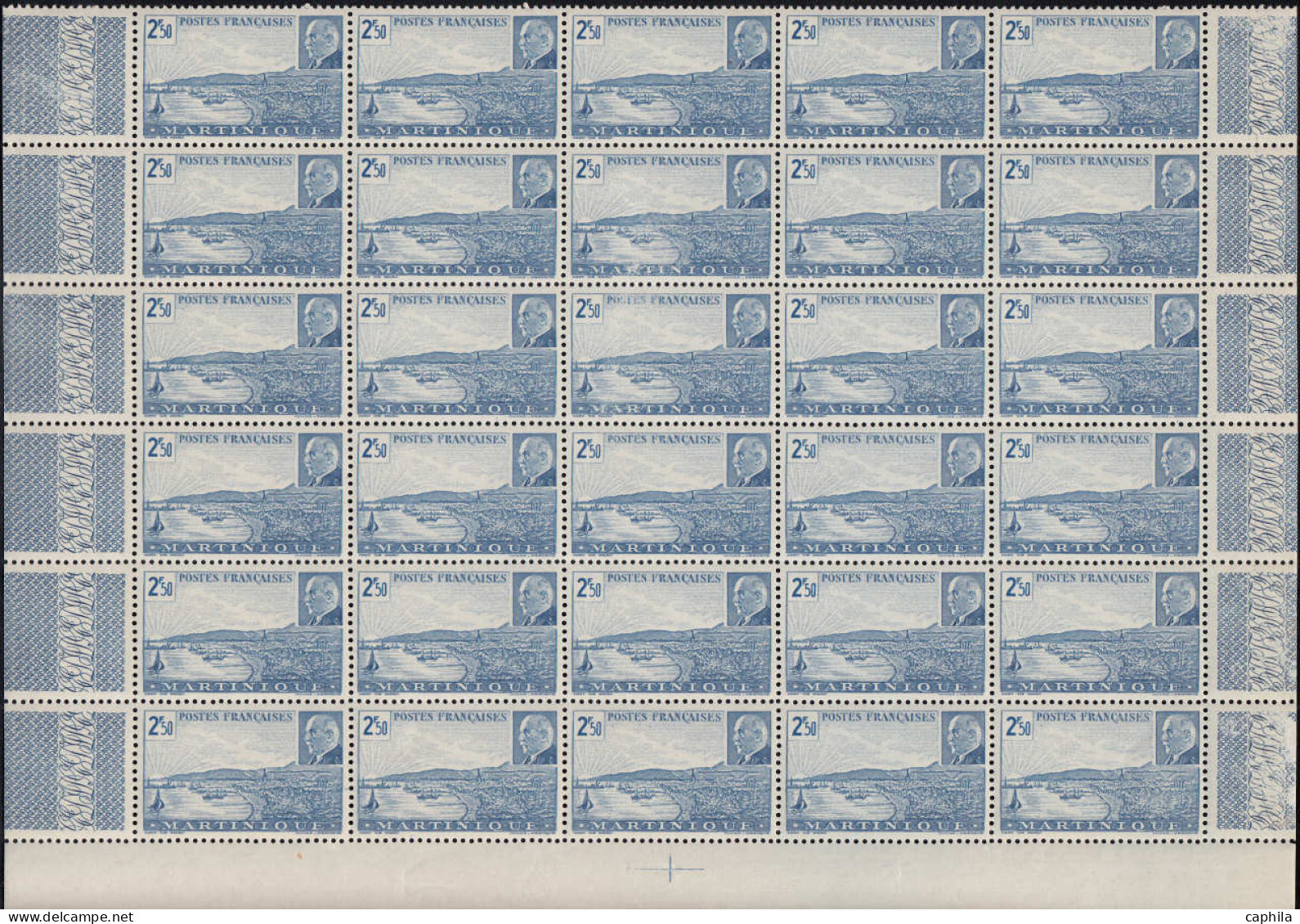 ** COLONIES SERIES - Poste - 1944, Pétain en panneaux de 30 (sauf AEF - Madagascar - Océanie) souvent 2 valeurs par bloc