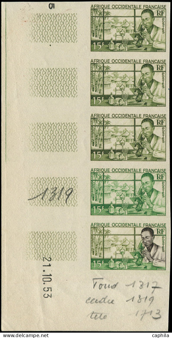 ** AFRIQUE OCCIDENTALE - Poste - 48, Bande De 5 Essais De Couleurs Dont Polychrome, CD 21/10/53: 15f. Laboratoire Médica - Otros & Sin Clasificación