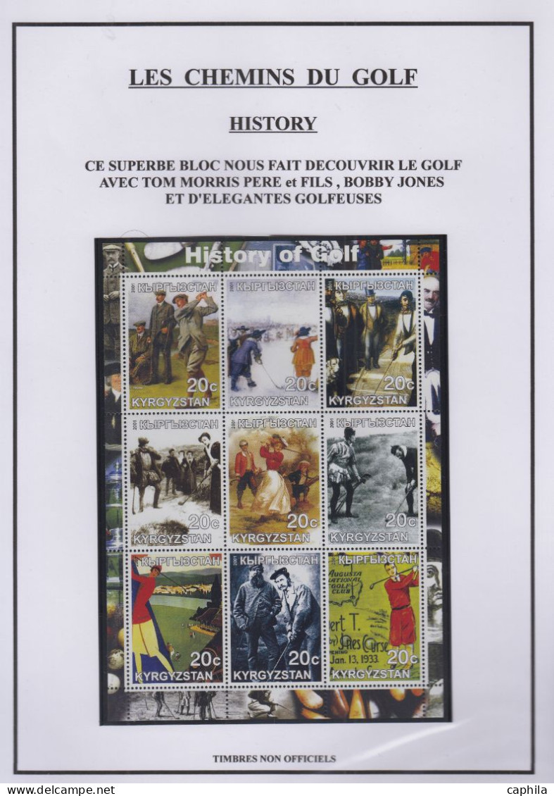 LOT Golf - Poste - Collection en 3 volumes, dont timbres, blocs et documents