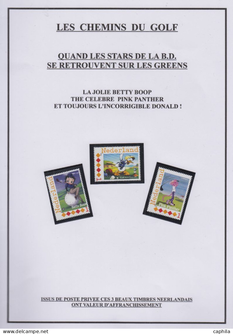 LOT Golf - Poste - Collection en 3 volumes, dont timbres, blocs et documents