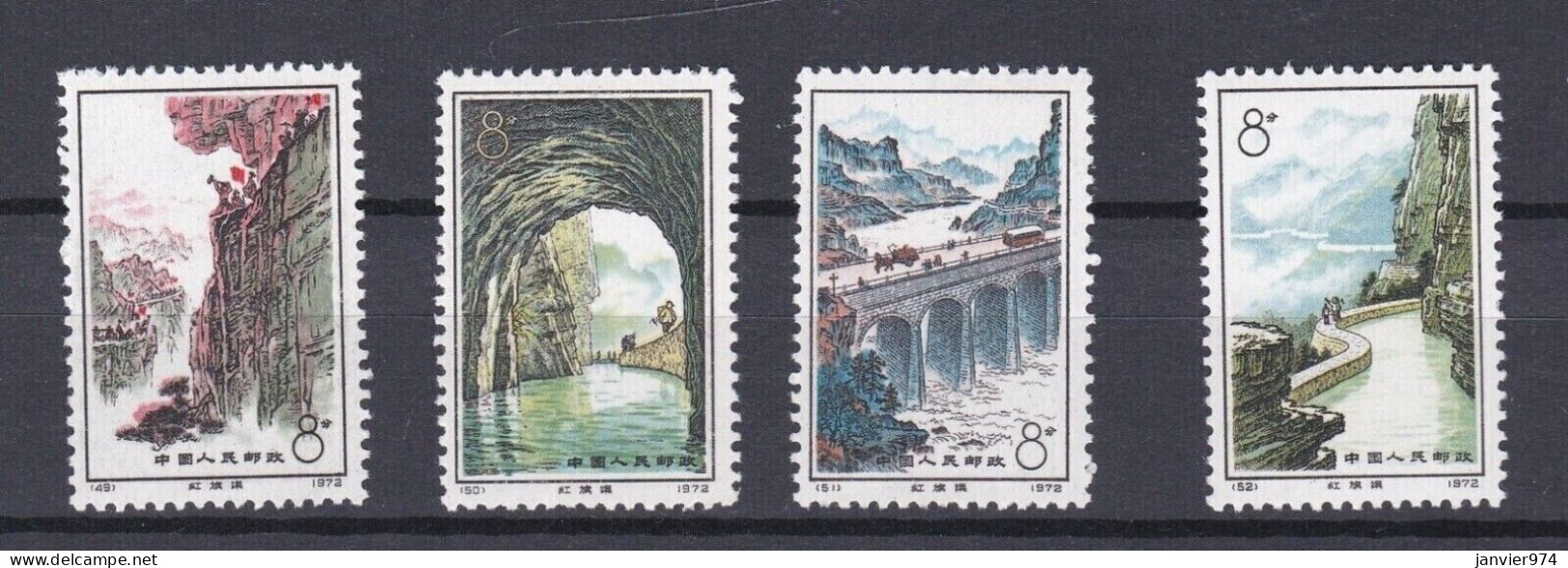 Chine 1972. 4 Timbres , La Serie Complète,  Construction Of Red Flag Canal, Scan Recto Verso - Ongebruikt