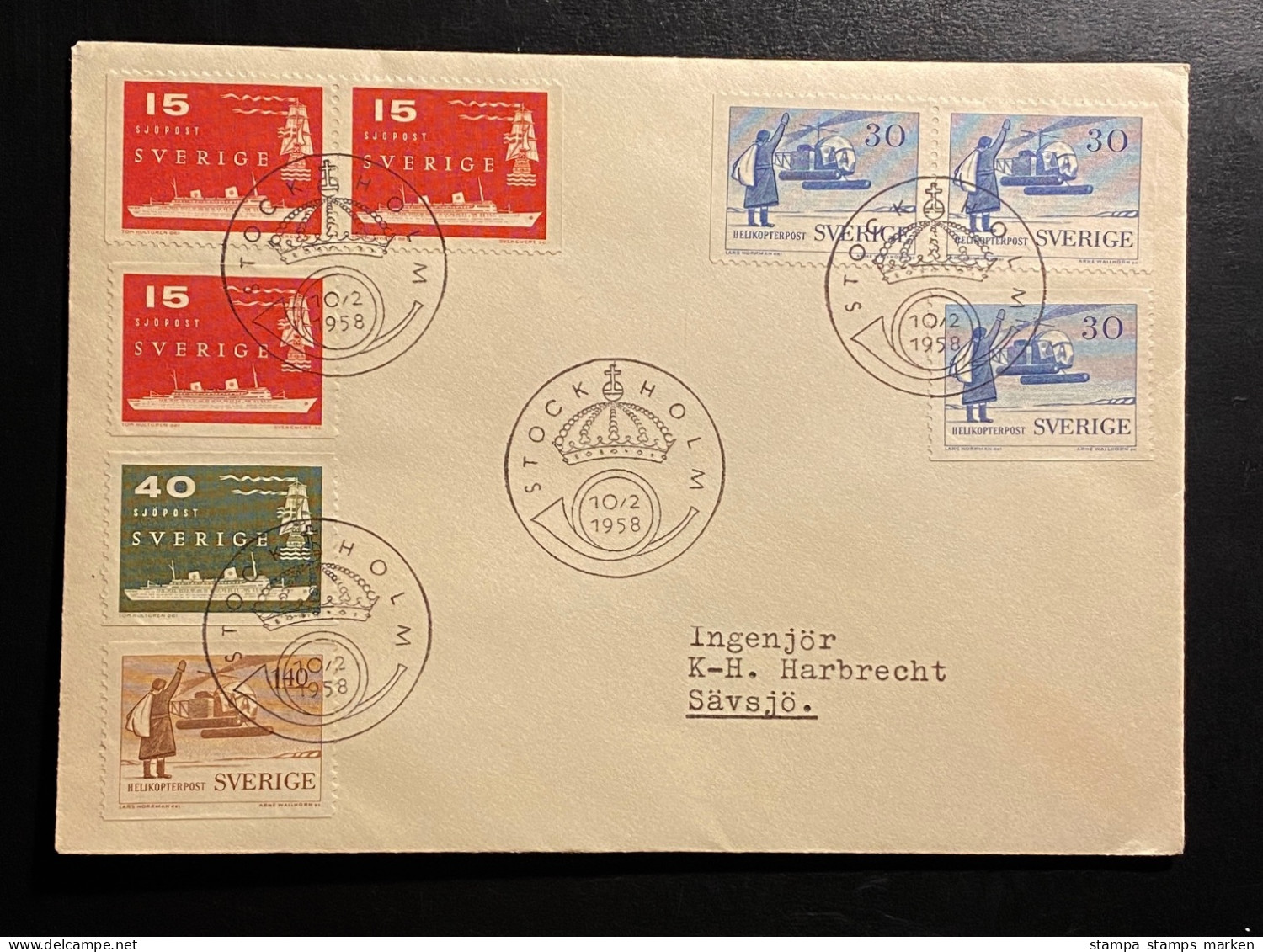 SCHWEDEN 1958 Seepostverbindung Nordatlantik Mi. 434 - 37 FDC Sonderstempel - Briefe U. Dokumente