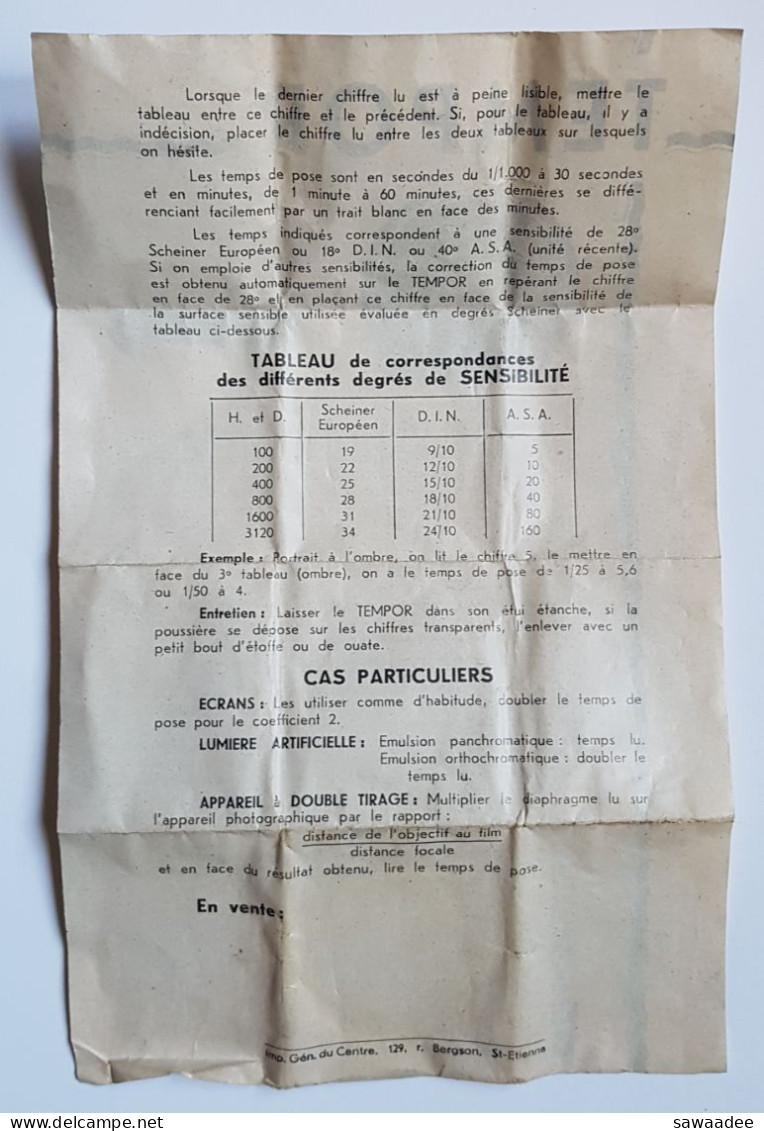 ACCESSOIRE - POSEMETRE - TEMPOR - EXTINCTOMETRE - SYSTEME M - TOURET - FRANCE - ETUI - MODE D'EMPLOI - ANNEE 50 - Supplies And Equipment