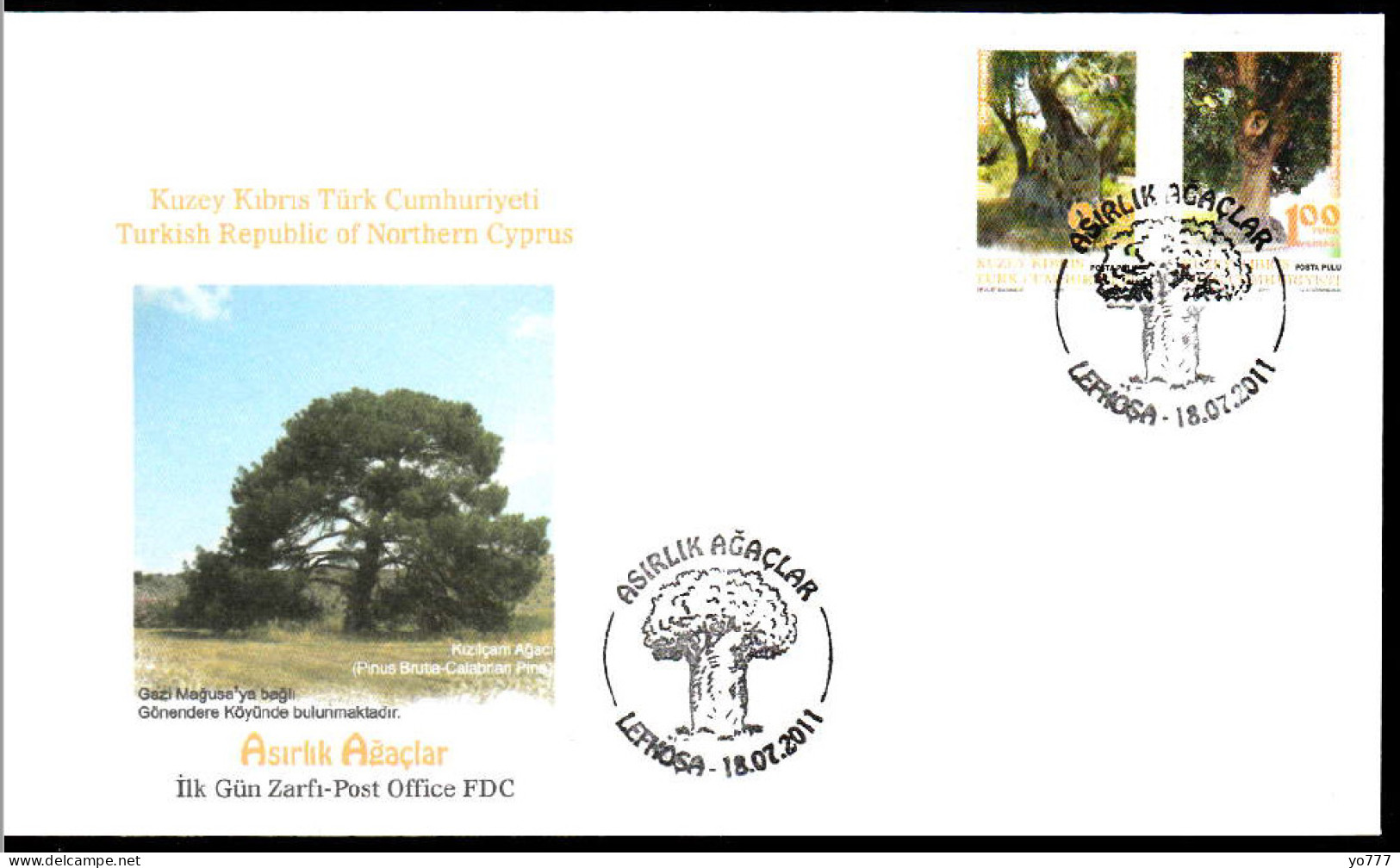 KK-665 NORTHERN CYPRUS ANCIENT TREES PINUS BRUTIA F.D.C. - Cartas & Documentos