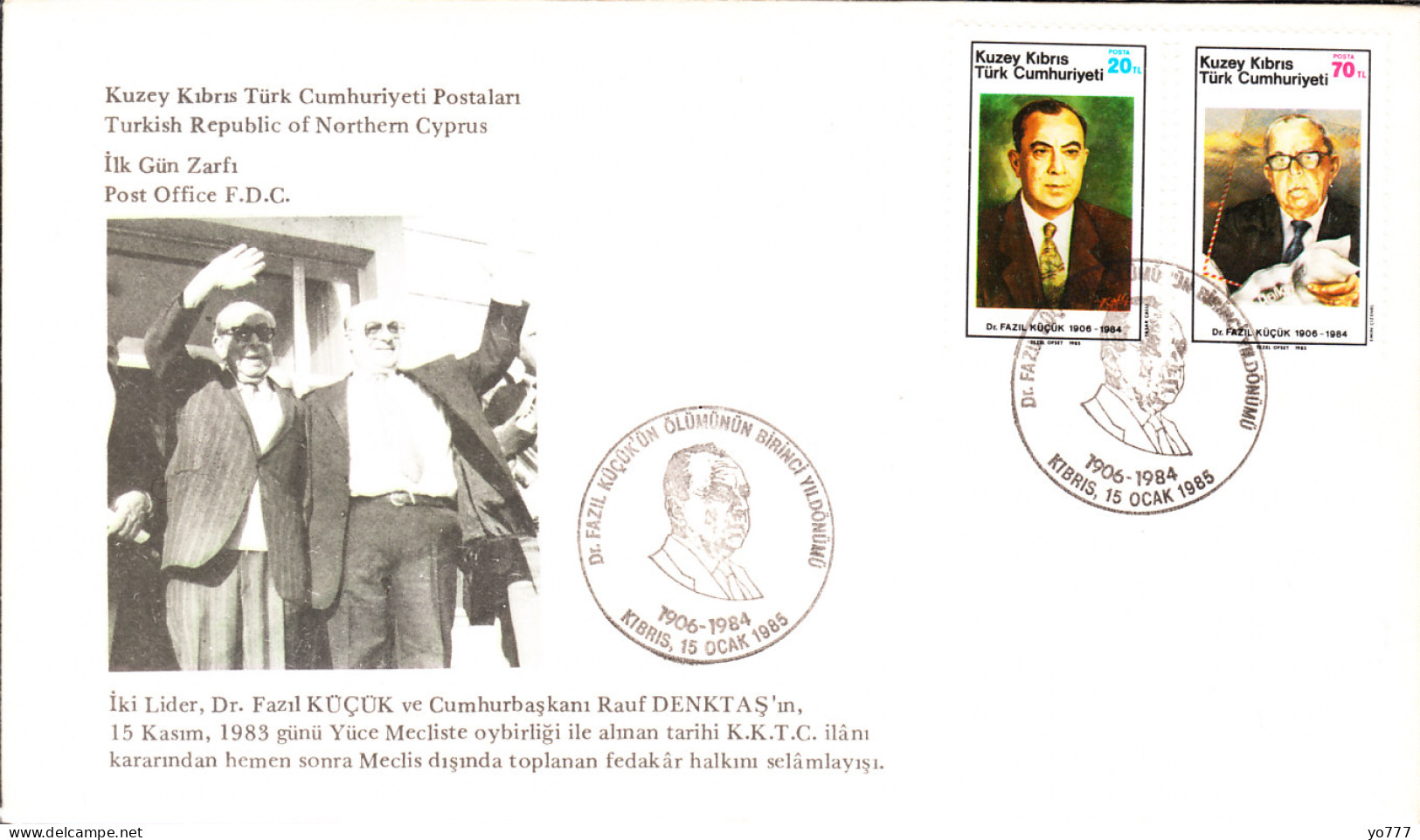 KK-059 NORTHERN CYPRUS 1st DEATH ANNIVERSARY OF DR FAZIL KUCUK F.D.C. - Briefe U. Dokumente