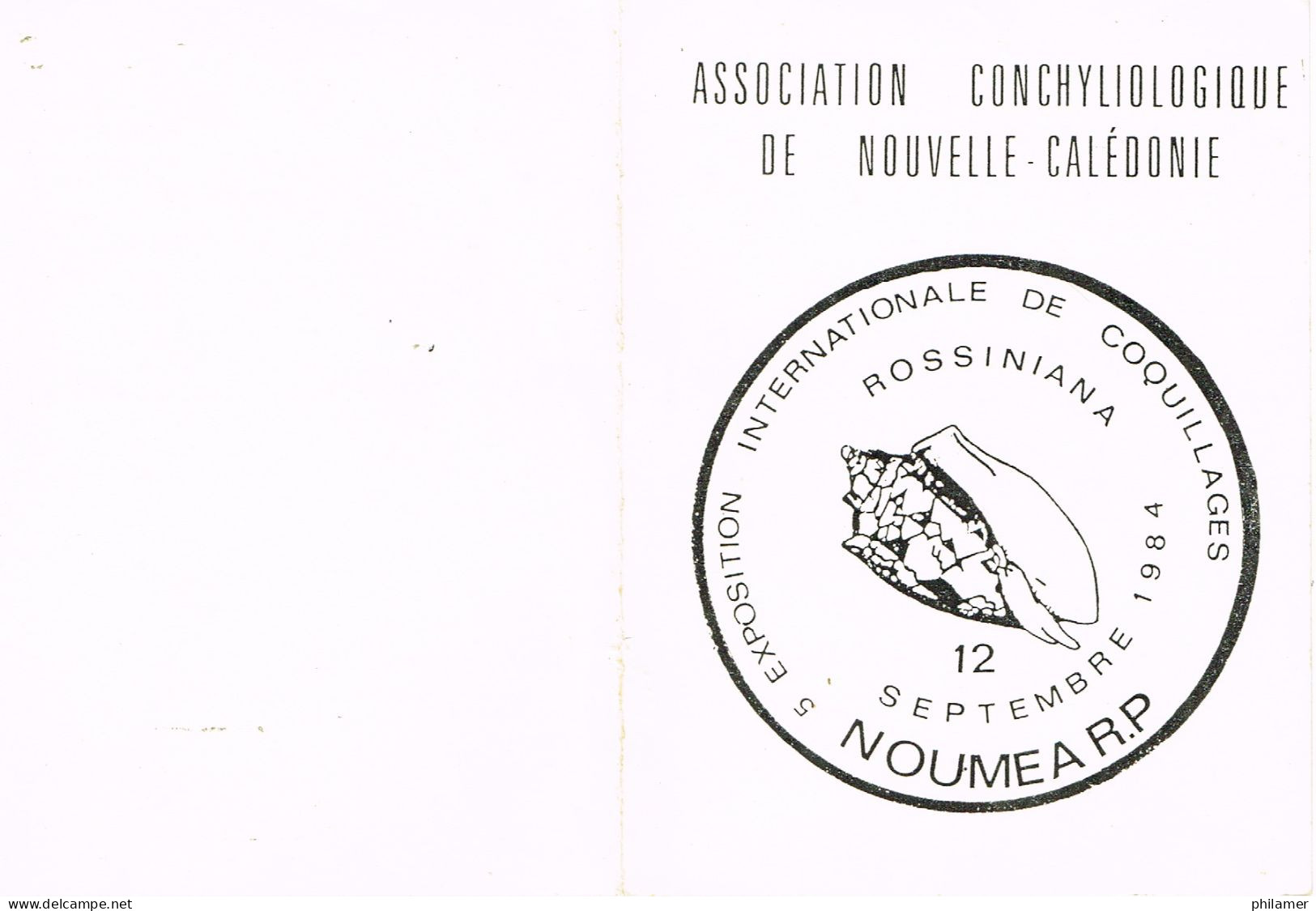 NOUVELLE CALEDONIE CALEDONIA Cad Handstamped Cachet Commemoratif Exposition Coquillages Rossiniana 12/09/84 BE - Cartas & Documentos