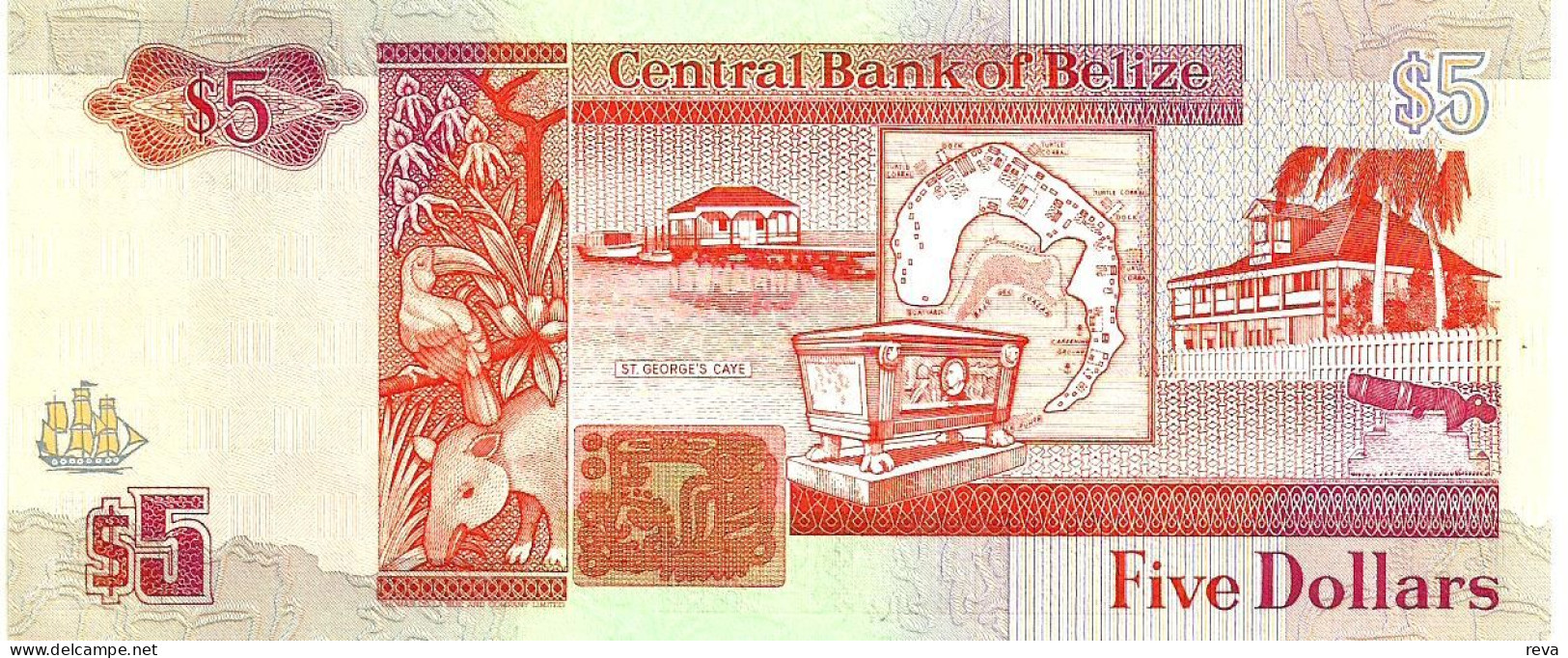 BELIZE $5 ORANGE WOMAN QEII FRONT & BIRD BACK 1ST PREFIX AA DATED 01-05-1990 UNC P53a READ DESCRIPTION!! - Belize