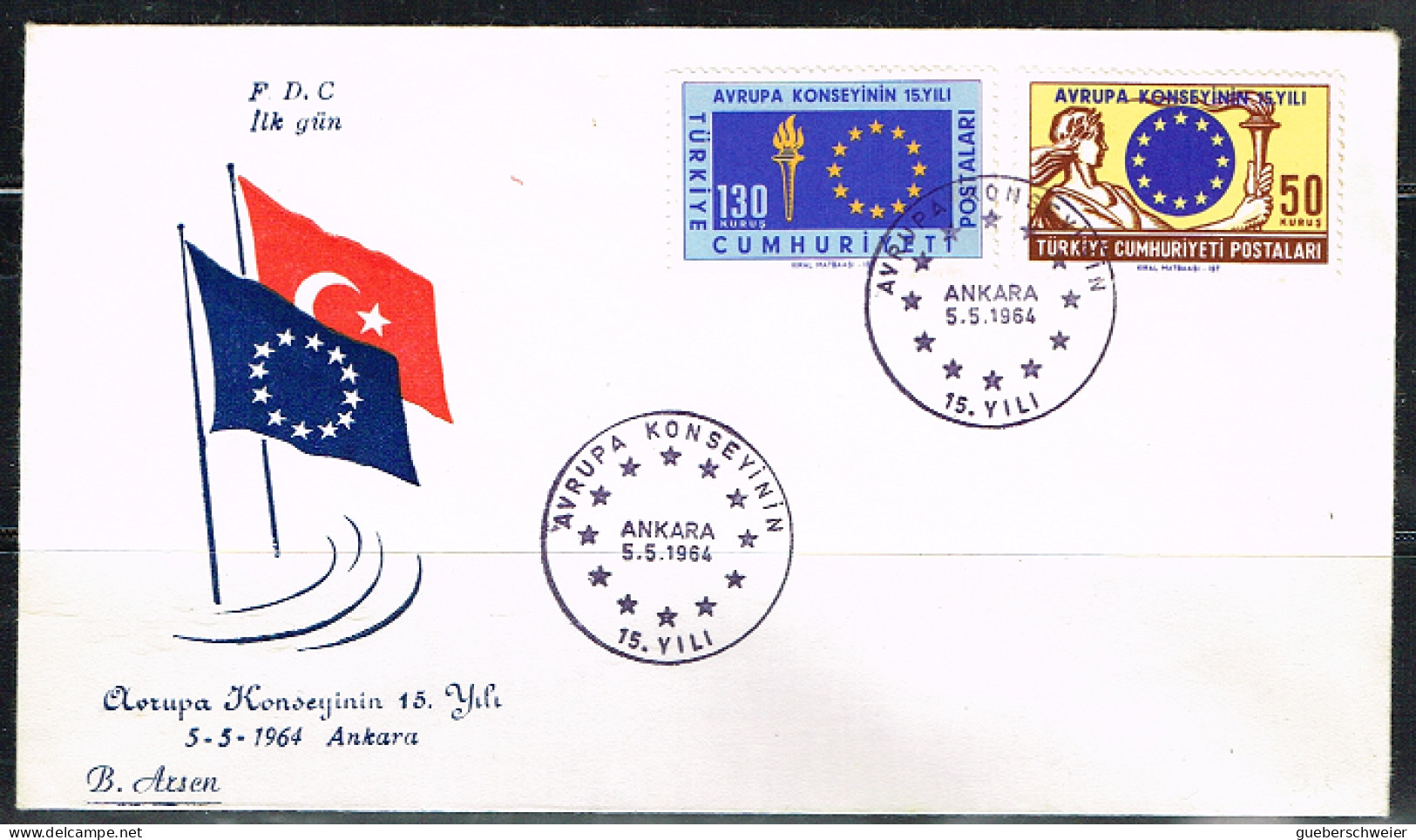 EUR L90 - TURQUIE N° 1688/89 Sur FDC 15e Anniversaire Du Conseil De L'Europe 1964 - Briefe U. Dokumente