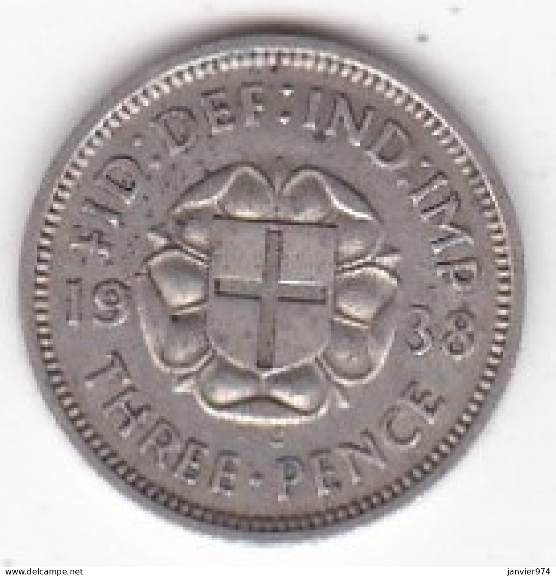 Grande Bretagne. 3 Pence 1938 . George VI, En Argent , KM# 848 - F. 3 Pence