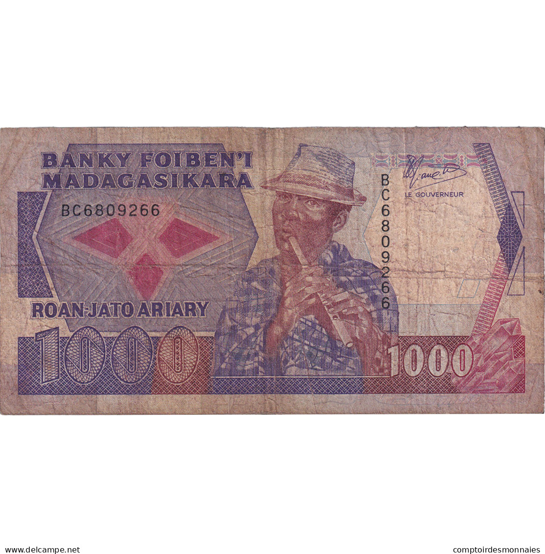 Billet, Madagascar, 1000 Francs = 200 Ariary, KM:72b, B+ - Madagaskar