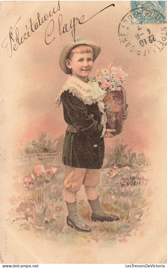 ENFANTS - Dessins D'enfants - Petit Garçon Portant Une Vase Avec Des Fleurs - Colorisé - Carte Postale Ancienne - Dessins D'enfants