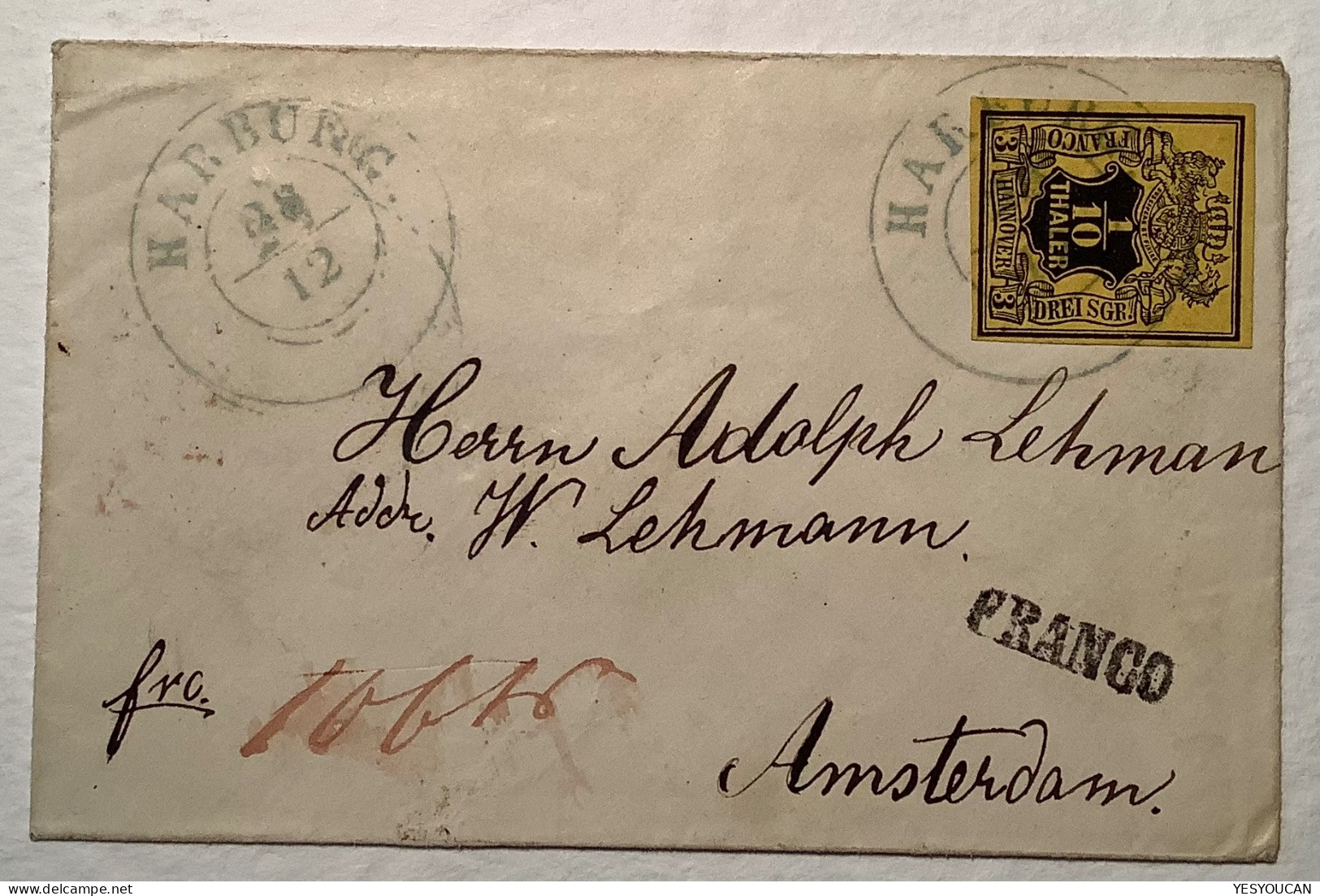 HARBURG 1851 3 Sgr Geteiltes-Franco LUXUS Brief>Amsterdam Niederlande. Hannover Mi.5 FA BPP (Netherlands Incoming Mail - Hanover