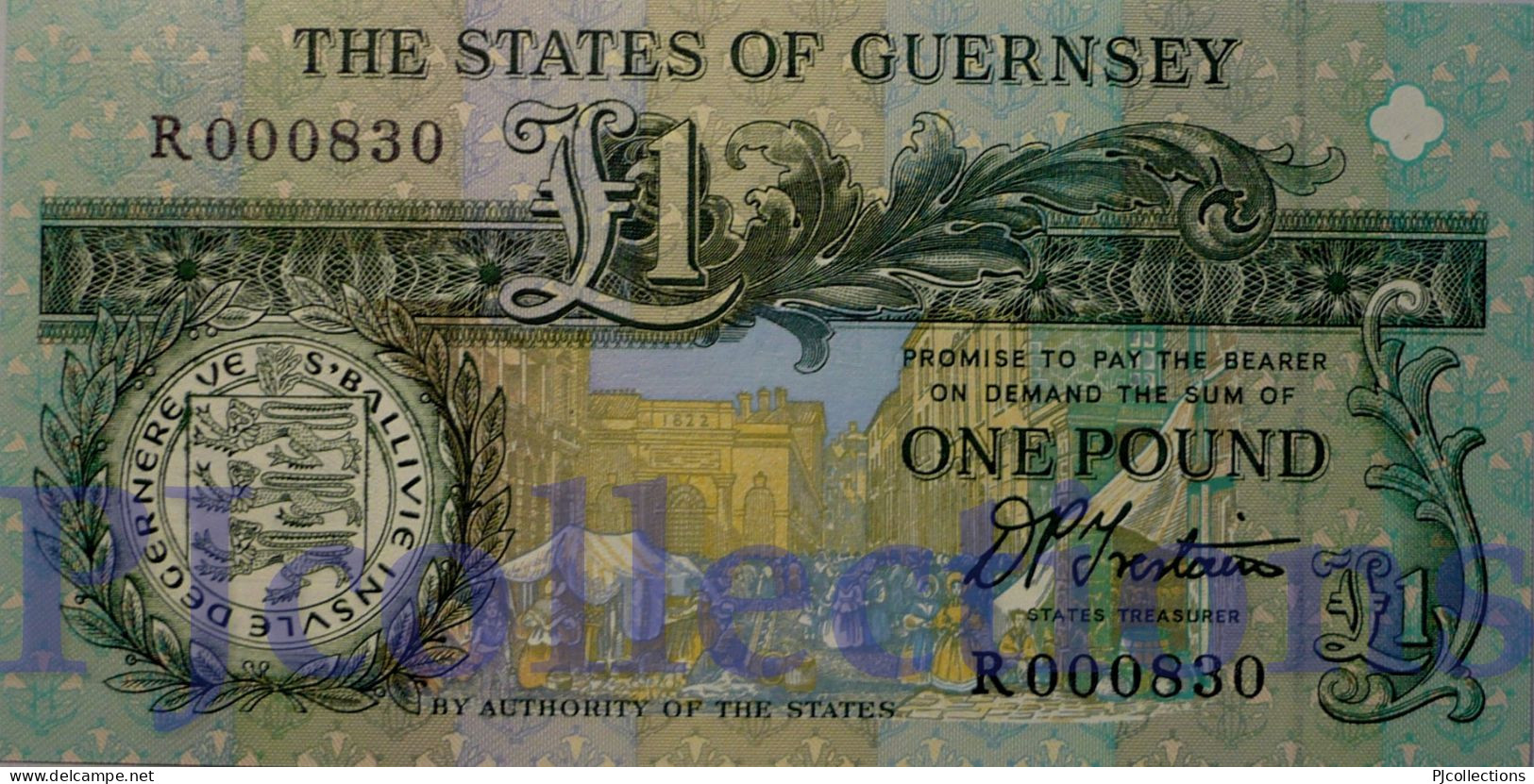 GUERNSEY 1 POUND 1991 PICK 52b UNC LOW SERIAL NUMBER "R000830" - Guernesey