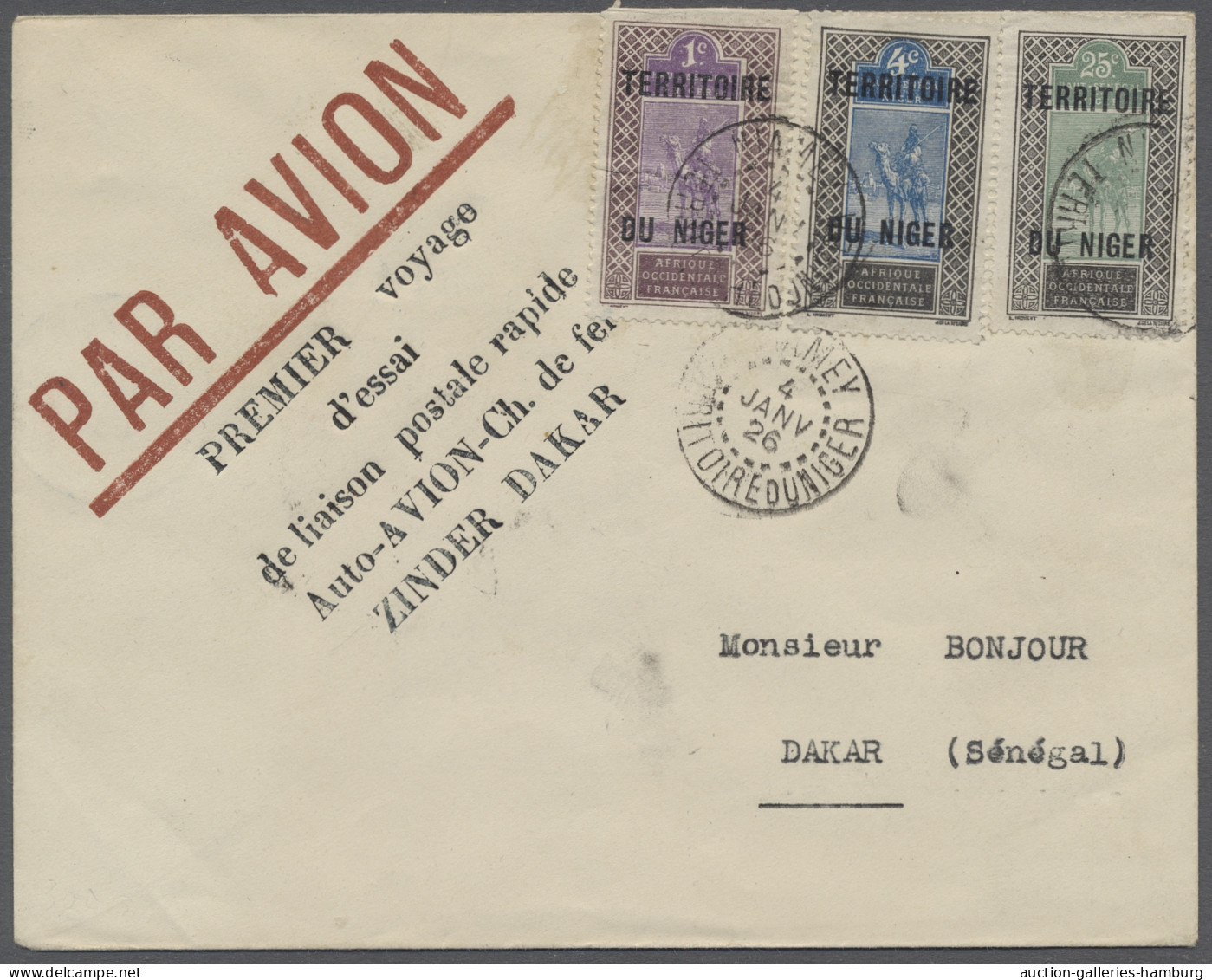 Cover French Niger: 1926, First Experimental Flight Zinder To Dakar, Senegal, Combined - Cartas & Documentos