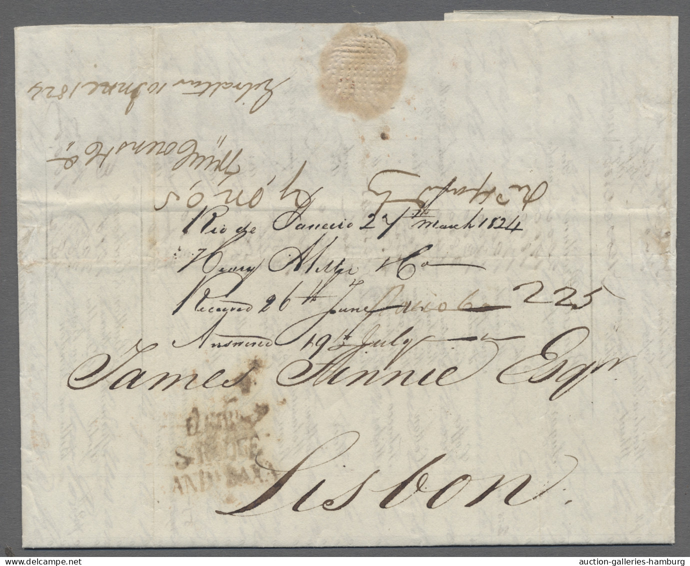 Cover Brazil -  Pre Adhesives  / Stampless Covers: 1824, EL From Rio De Janeiro To Lis - Vorphilatelie