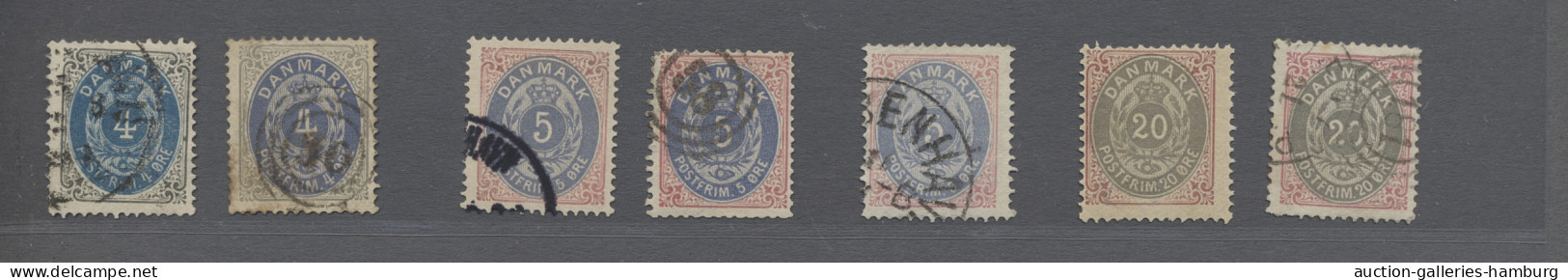 O/* Denmark: 1875ff., Ziffern Im Rahmen / Tovarfende, Kronenwährung, 44 Verschiedene - Gebraucht