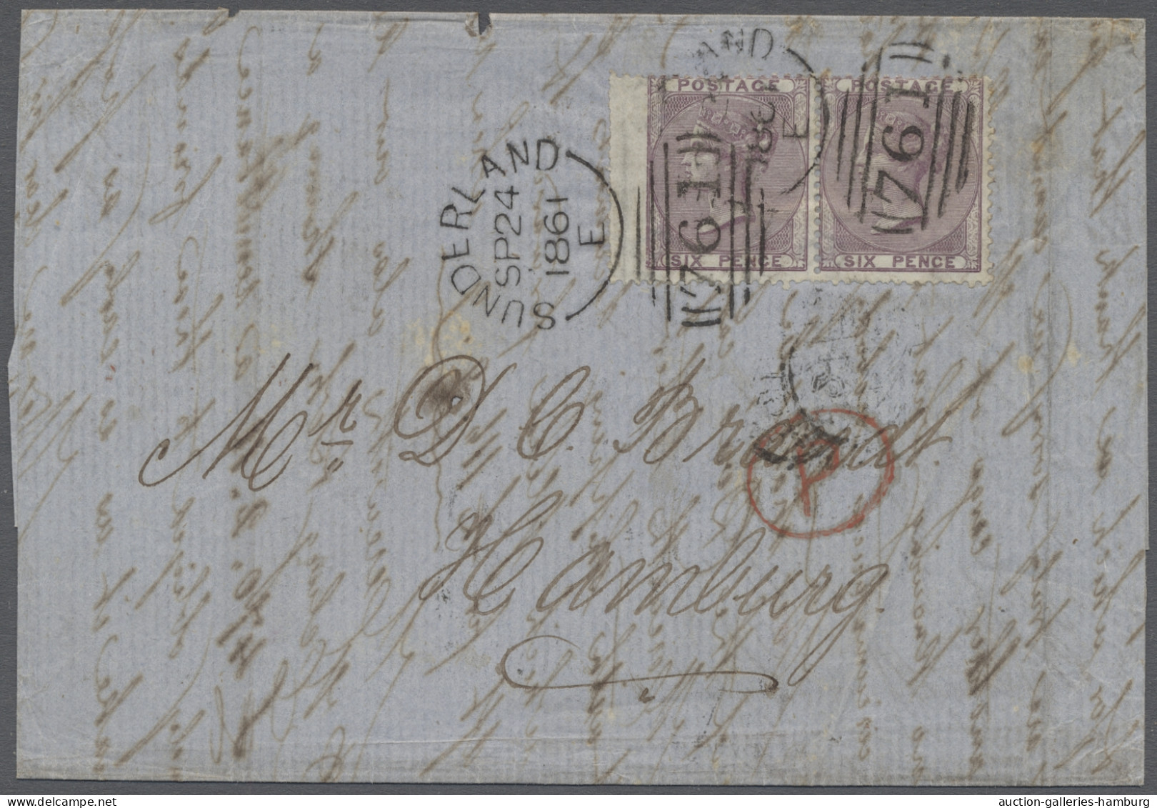 Cover Great Britain: 1858-1869, Sechs Gute Auslandsbriefe, Im Einzelnen: Mi.-Nr. 13 Z - Lettres & Documents