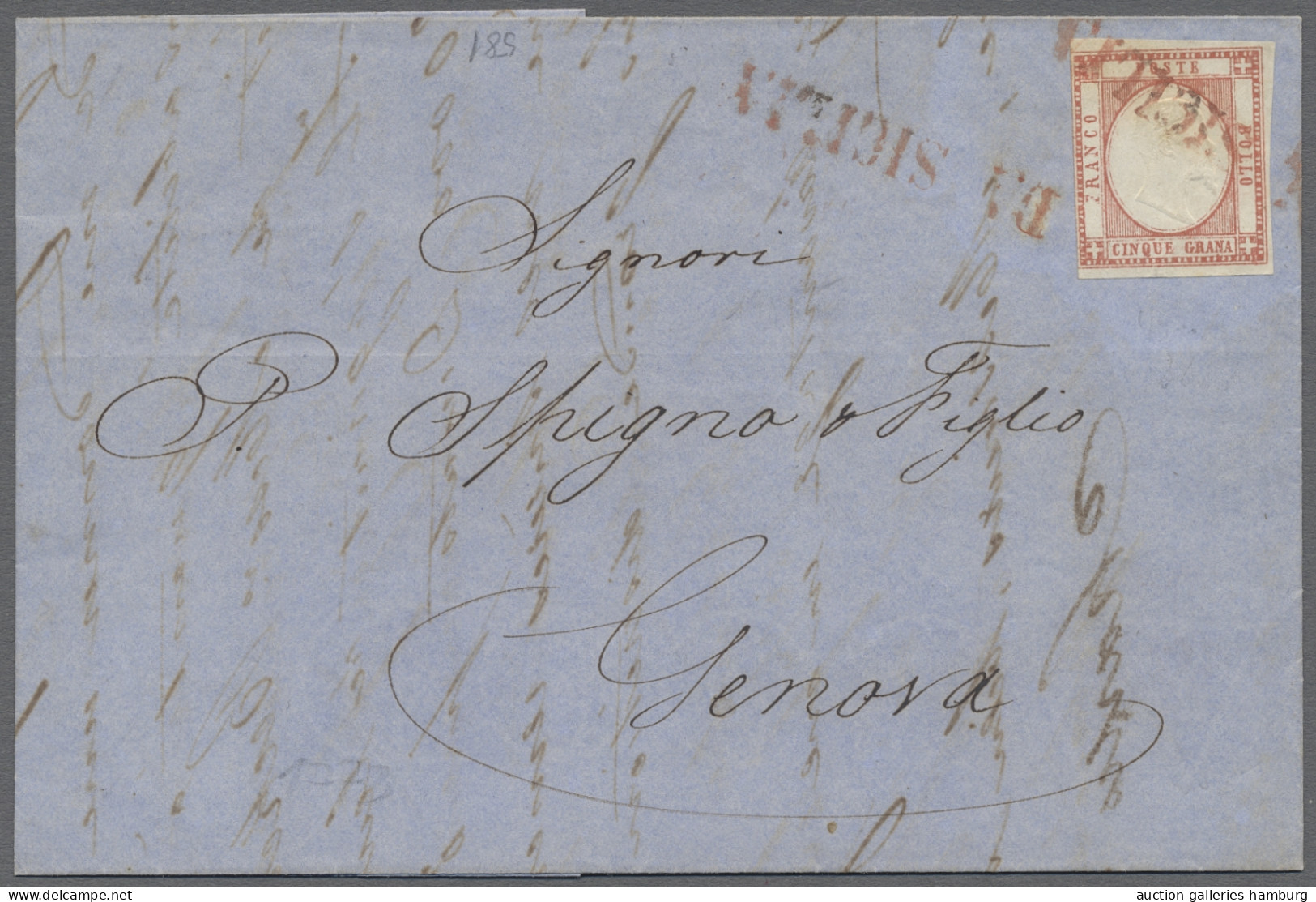 Cover Italy: 1861, Brief Aus Neapel Nach Genua Mit 5 Grana Rot (etwas Berührt), Mit Se - Marcofilía