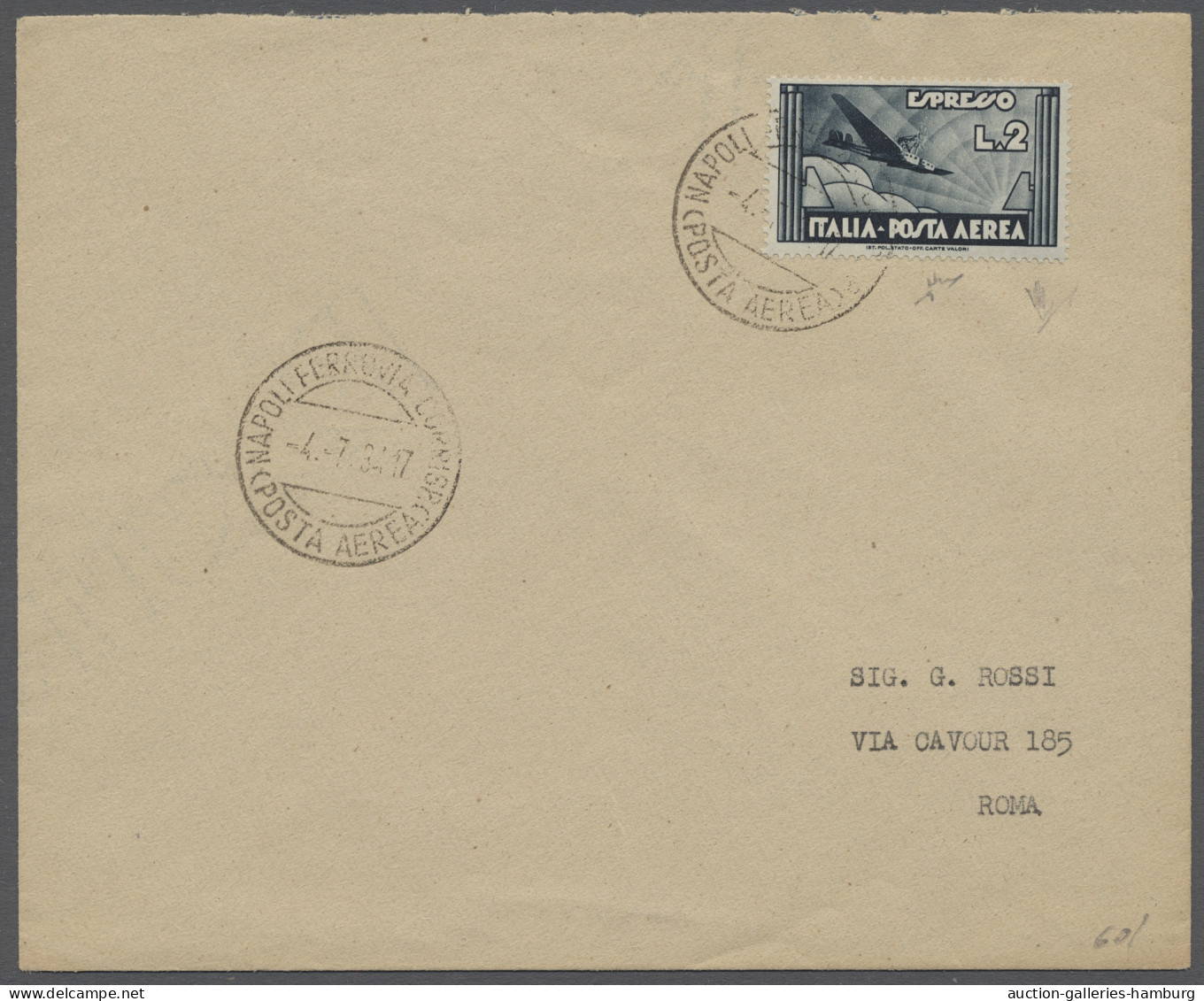 FDC Italy: 1934, Flugpost-Eilmarke 2 Lire Schwarzschiefer, EF Auf Brief Aus Neapel N - Other & Unclassified