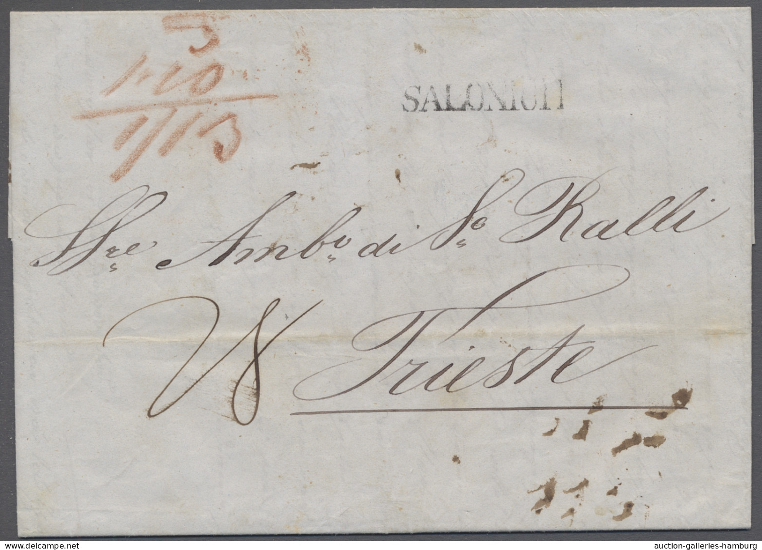 Brf. Österreichische Post In Der Levante: 1842-48, Drei Briefe Aus SALONICH (L1 Und Z - Levant Autrichien