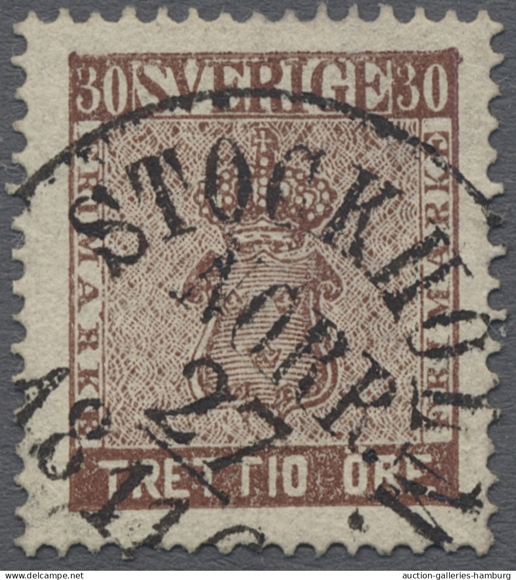 O Sweden: 1858, 30 Oere, 10 Choice Copies Showing Different Shades Of Colour And A - Usados