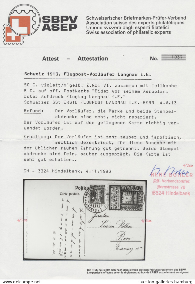 Flugpost Schweiz - Halbamtliche Flugmarken: 1913, Flugpost Langnau (im Emmental) -Bern, 5 - Otras Cartas