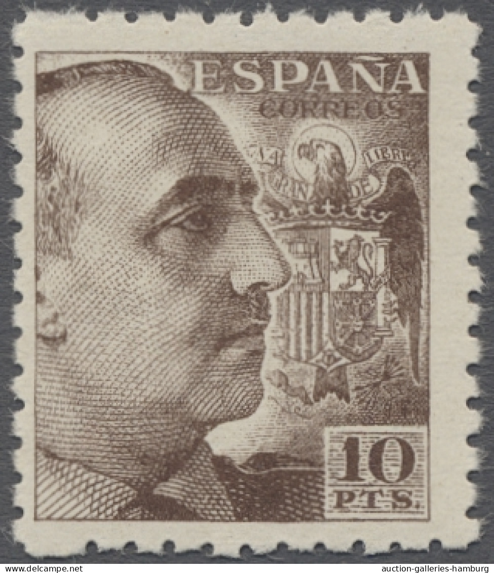 ** Spain: 1940, Freimarken, General Franco Vor Staatswappen, 10 Pta. Rotbraun, Währ - Nuevos