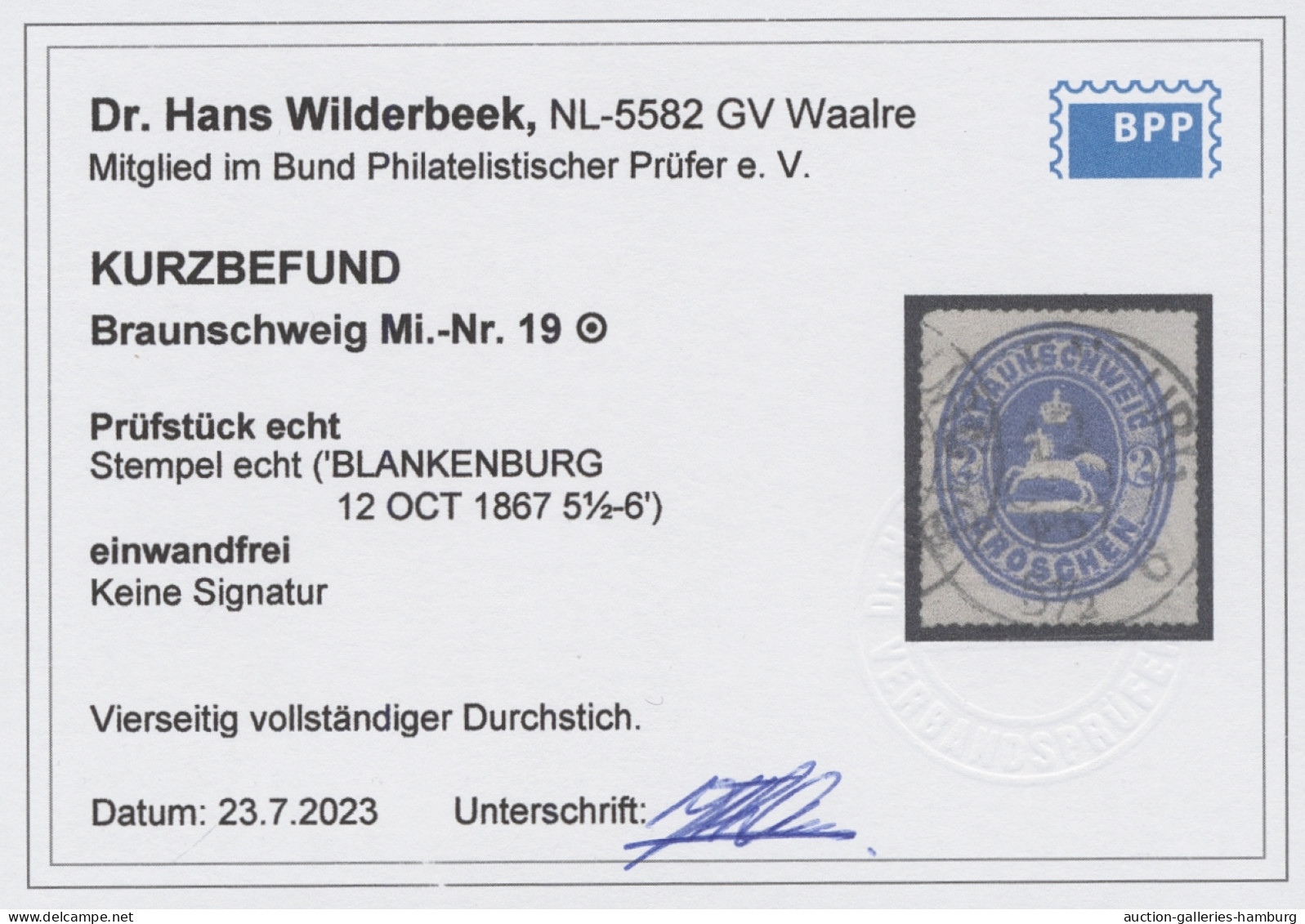 O Braunschweig - Marken Und Briefe: 1865, Freimarke 2 Gr. Blau Mit Vierseitig Voll - Brunswick