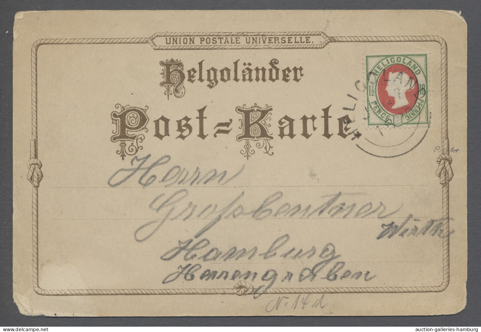 AK Helgoland - Marken Und Briefe: 1875, Viktoria 1 1/2 Pence/10 Pfg. Hellgün/hell- - Heligoland