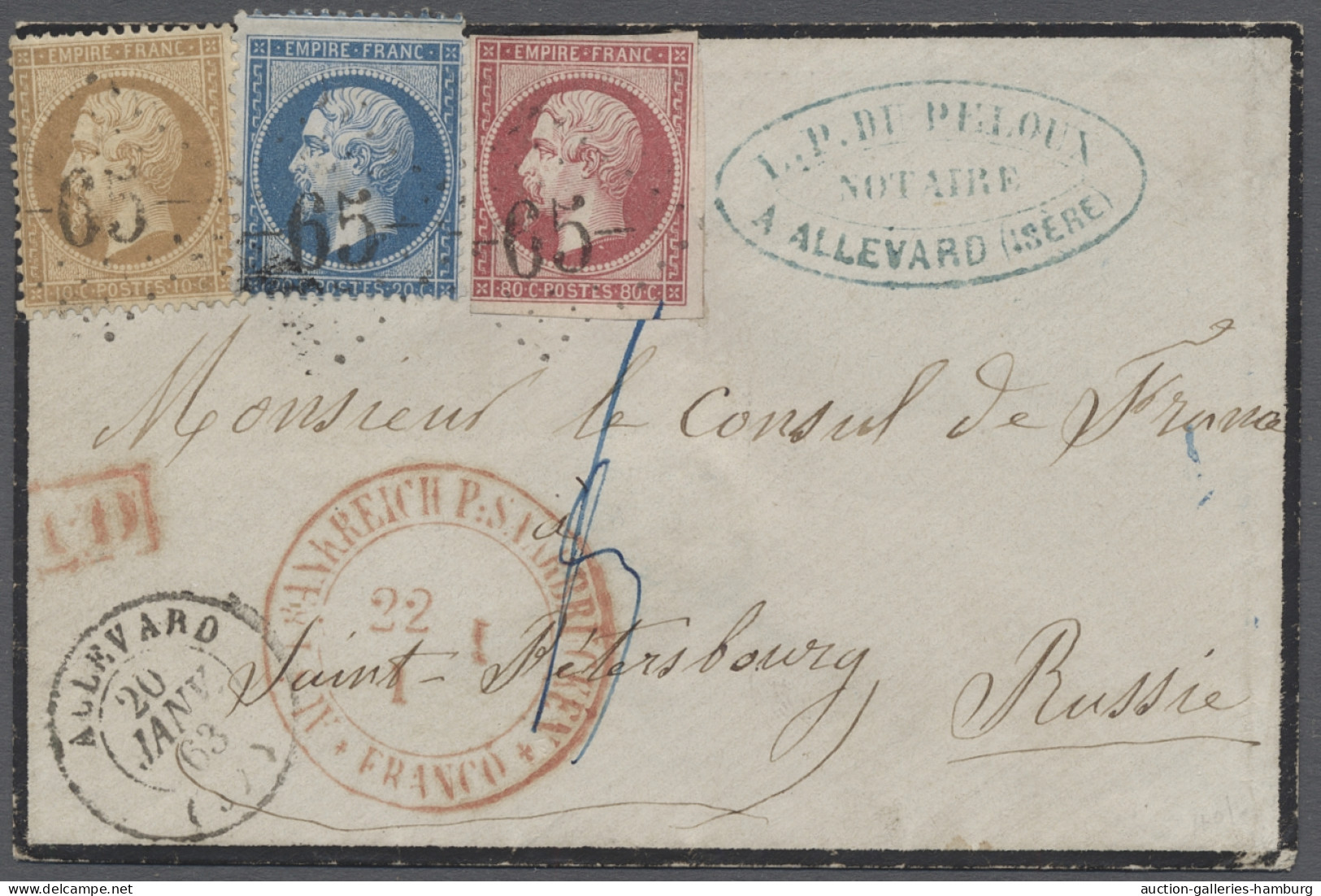 Brf. Preußen - Transitstempel: 1863-64, Zwei Briefhüllen Aus Frankreich Nach St. Pete - Other & Unclassified