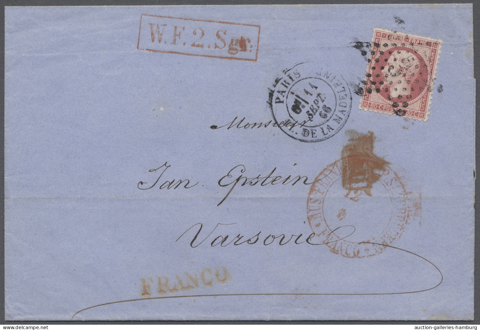 Brf. Preußen - Transitstempel: 1866, Napoleon Empire Gezähnt, 80 C. Rosa, EF (links E - Otros & Sin Clasificación