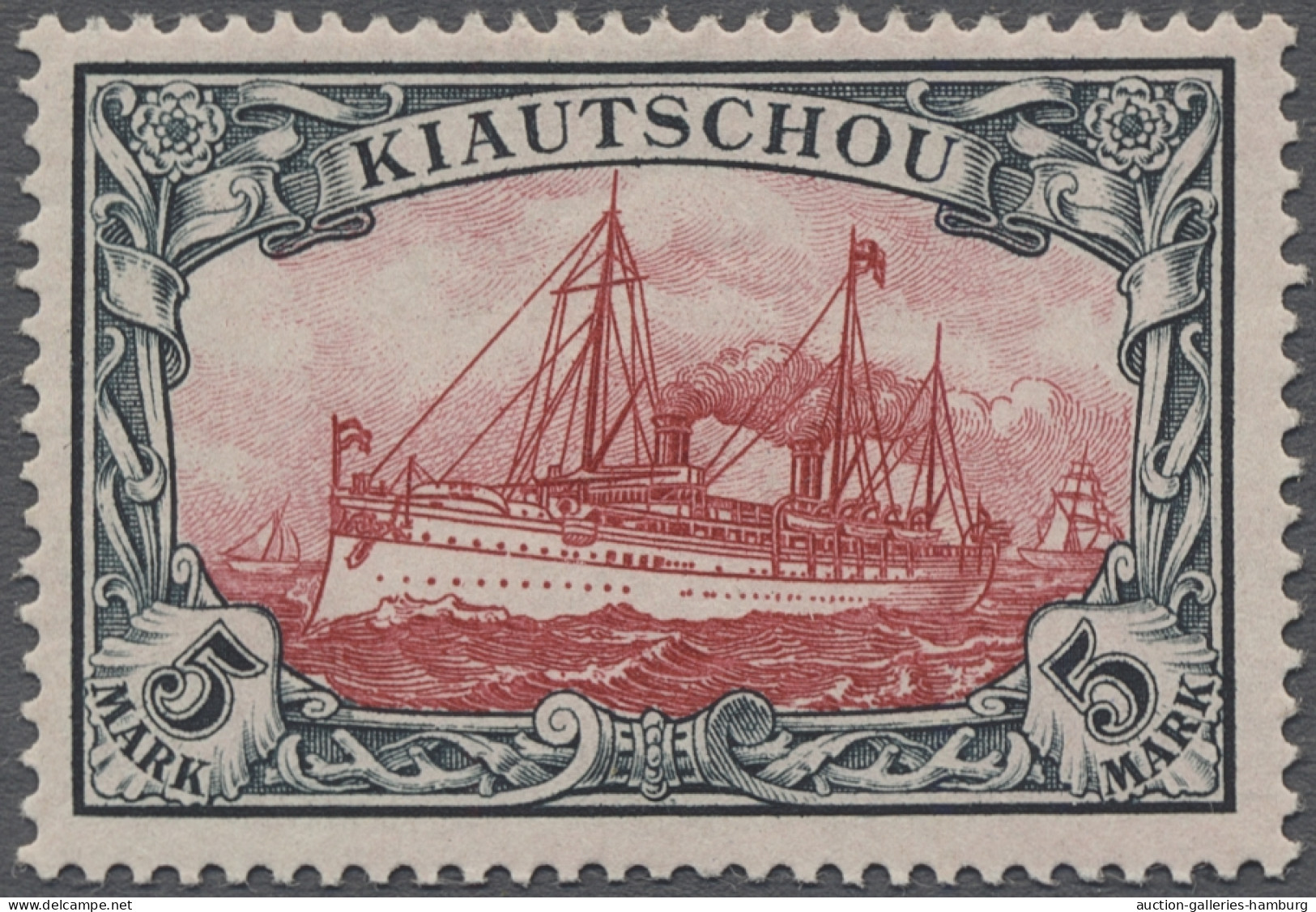 * Deutsche Kolonien - Kiautschou: 1901, Kaiseryacht, 5 Mark Grünschwarz / Bräunlic - Kiautchou