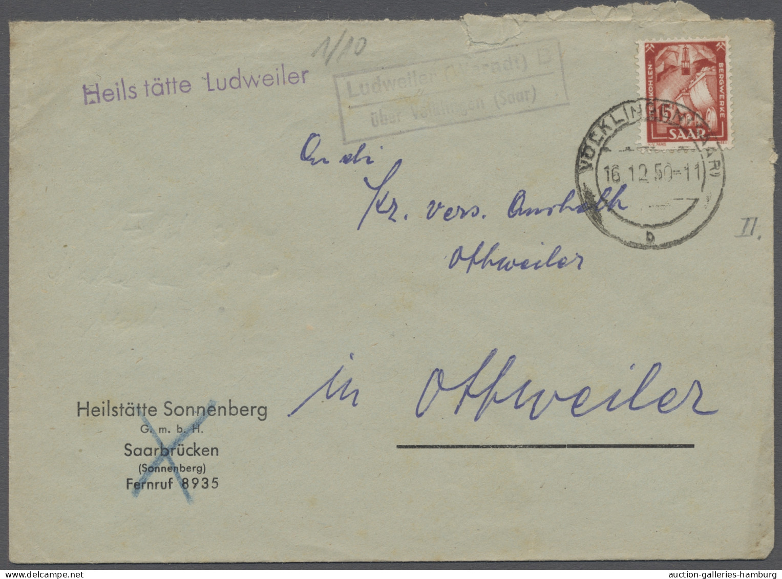 Brf. Saarland (1947/56): 1950, Saar IV, 15 Fr Dunkelorangerot, Zwei Einzelfrankaturen - Cartas & Documentos